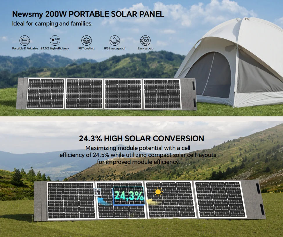 Draagbaar Zonnepaneel – Opvouwbaar Zonnepaneel – Solar Charger – Outdoor Solar Paneel – Noodstroom Zonnepaneel – 200 Watt Vermogen – 24,3% Hoge Energie-Omzetting