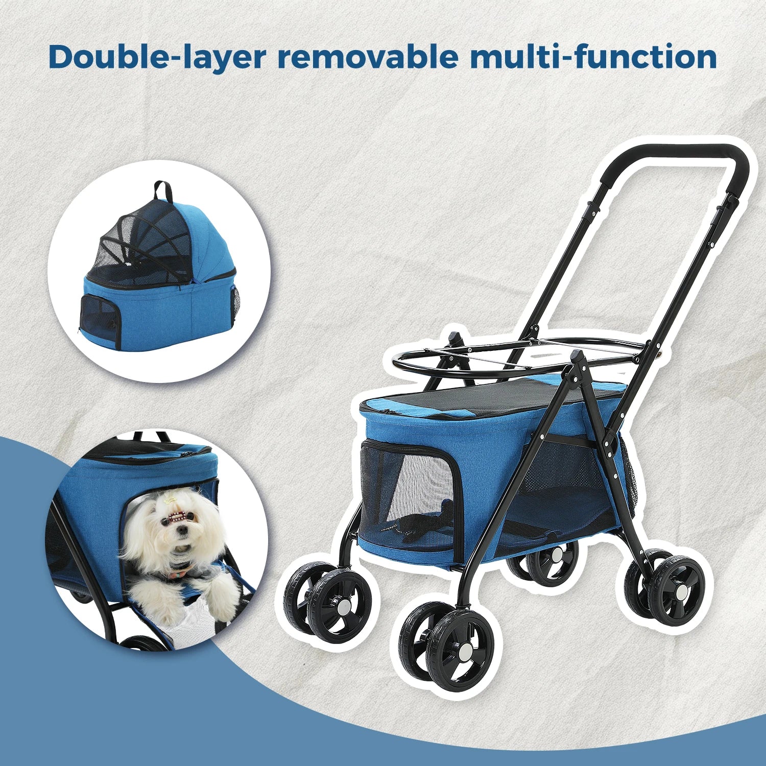 Double Pet Stroller for 2 Small Dogs or Cats Foldable Dog Stroller for Travel Walking Folding Cat Stroller with Safety Belt - QUORE