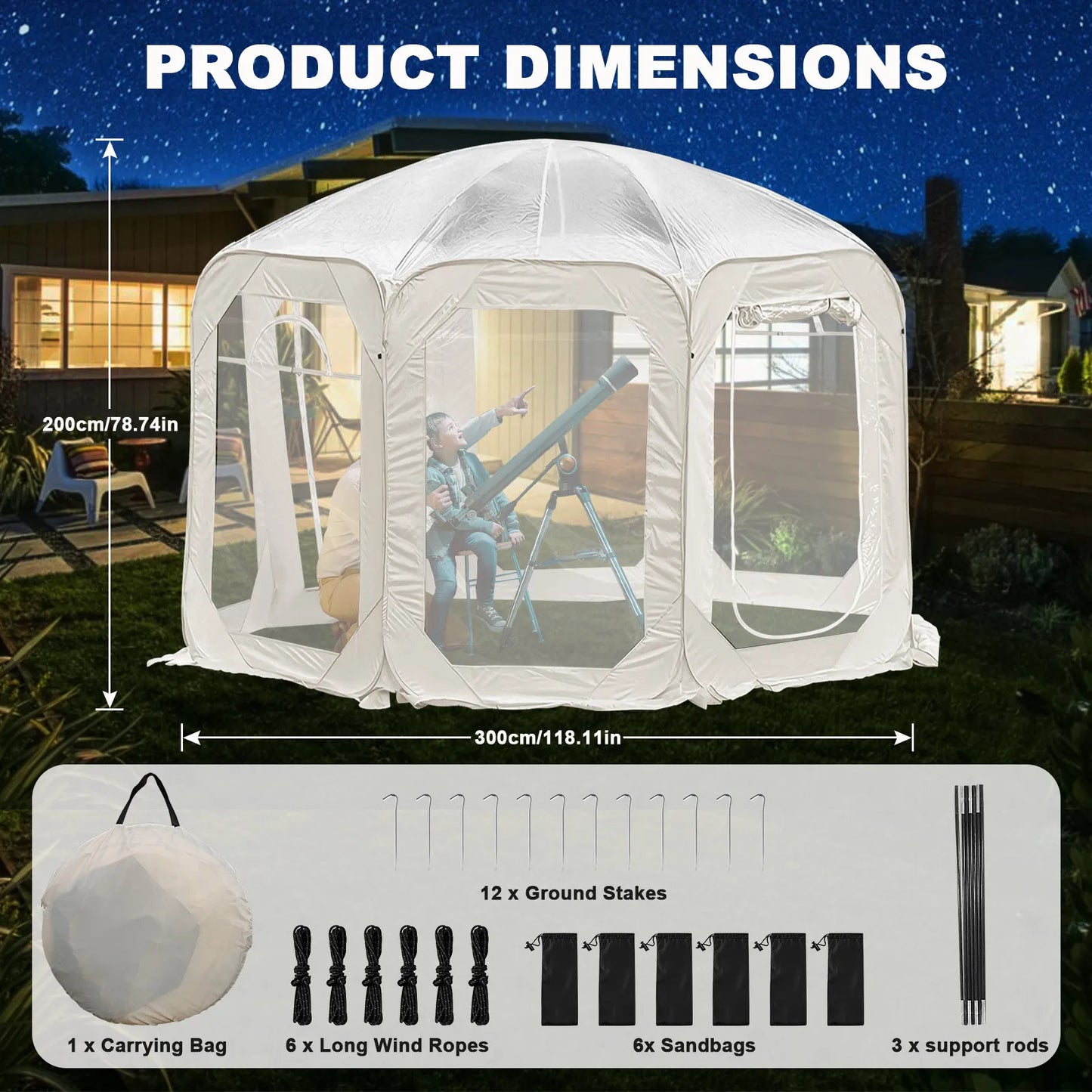 Pop-Up Tent – Bubble Tent – Buiten Tent – Transparante Tent – Waterdicht PVC – Ruim Voor 4-6 Personen - 3X3m - Wit