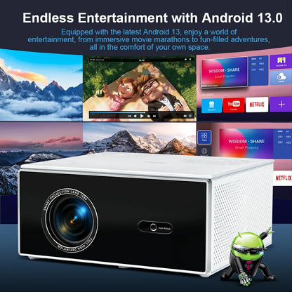 Native 1080p Projector – Full HD Beamer – Smart Projector – Wifi Projector – Draagbare Projector – Android 13 Systeem – 19.000 Lumen Helderheid