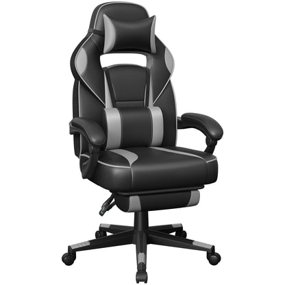 Gaming Stoel - Bureaustoel - Swivel Stoel - met Voetsteun - Hoofdsteun - Verstelbare - Rugleuning - Lendenkussen - Ergonomische - Draaibare - 67 x 66 x 116-126 cm - Zwart/Grijs