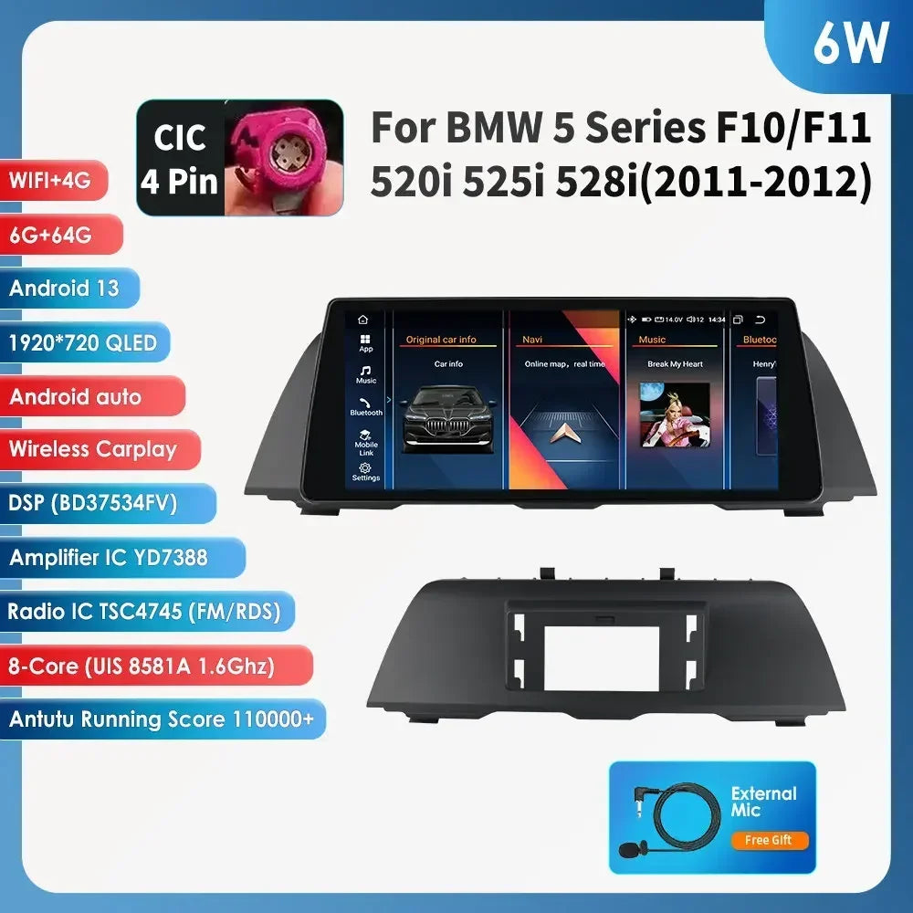 AI Intelligent Player 2din Android Car Radio Multimedia Video Player for BMW 5 Series F10 F11 F12 CIC NBT GPS Nav Carplay 4G RDS