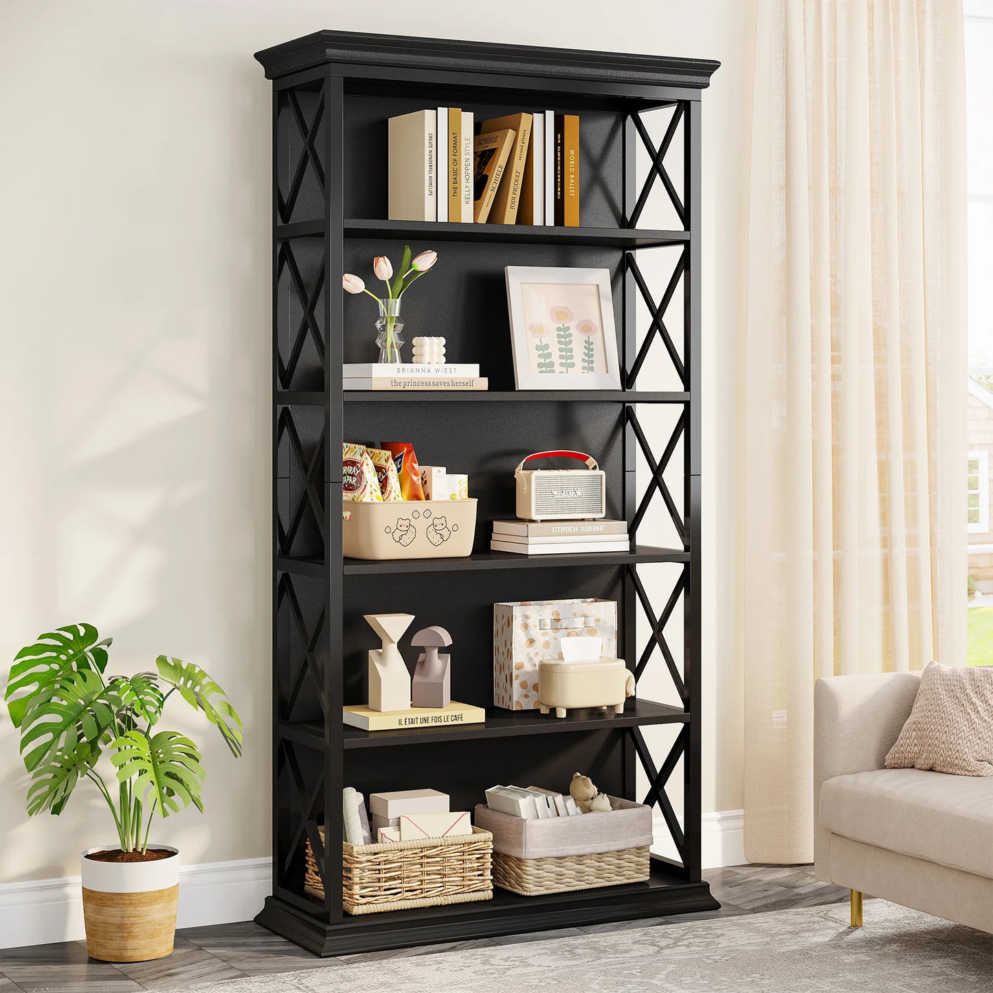 Tribesigns 6-Tier Bookcase, 71 Inches Industrial Bookshelves and Bookcases, Floor Standing 5 Shelf Display Storage Shelves - QUORE