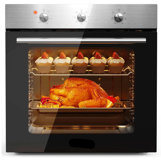 Elektrische Oven - Inbouw Oven - Vrijstaande Oven - Pizzaoven - Heteluchtoven - Oven - 2200W - 60L - Timer - Mechanische Bediening - 3 Draaiknoppen - Zilver