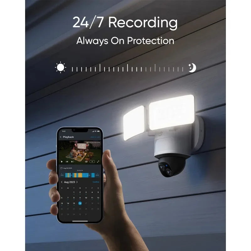 Buitenlamp Camera – Beveiligingscamera Buiten – Wandlamp Camera – Wifi Buitenlamp – Draadloze Buitenverlichting – 360° Draaibaar – 8x Zoom 2K Resolutie