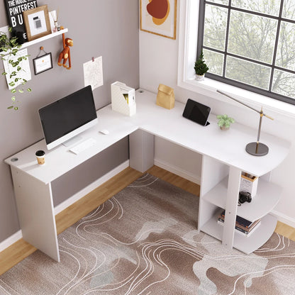Hoekbureau - Bureau - Game Bureau - Moderne L-vormige Computertafel - Gaming Bureau - Desk met 2 Planken – Wit Frame/Zwart