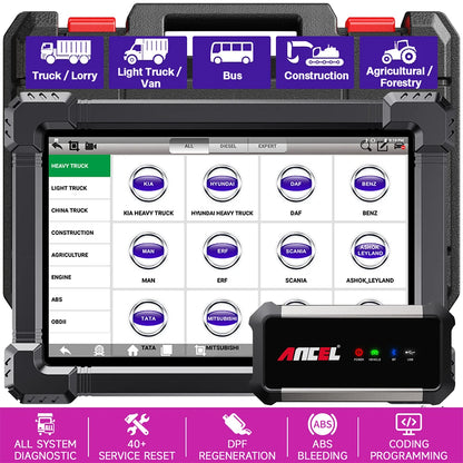 Diagnosetool Voor Zware Vrachtwagens – Diagnosetablet – Diagnosesysteem – Resettool – Onderhoudsapparaat – 10-Inch Android Scherm – 15 Resetfuncties