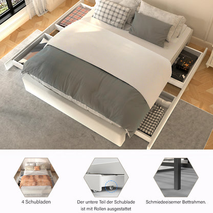 Bedframe – Bed – Platformbed – Tweepersoonsbed – Opbergbed – 210x150 cm – Linnen Bekleding Met Metalen Frame - QUORE