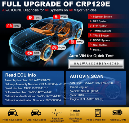 CRP129E Plus Auto Diagnosetool – OBD2 Scanner – Code Reader – Foutcode Uitlezer – Diagnose Scanner – 8 Resetfuncties – 5 Inch Kleuren Display
