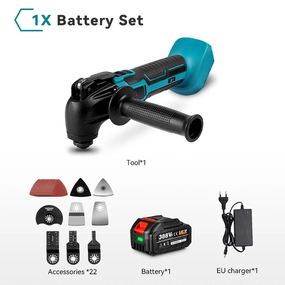 Oscillerend Multitool - Accu Multitool - Electrische Zaag - 600W - Trimmer en Slijper - 6 Snelheden - 18V - Elektrisch Renovatiegereedschap - 1 Accu
