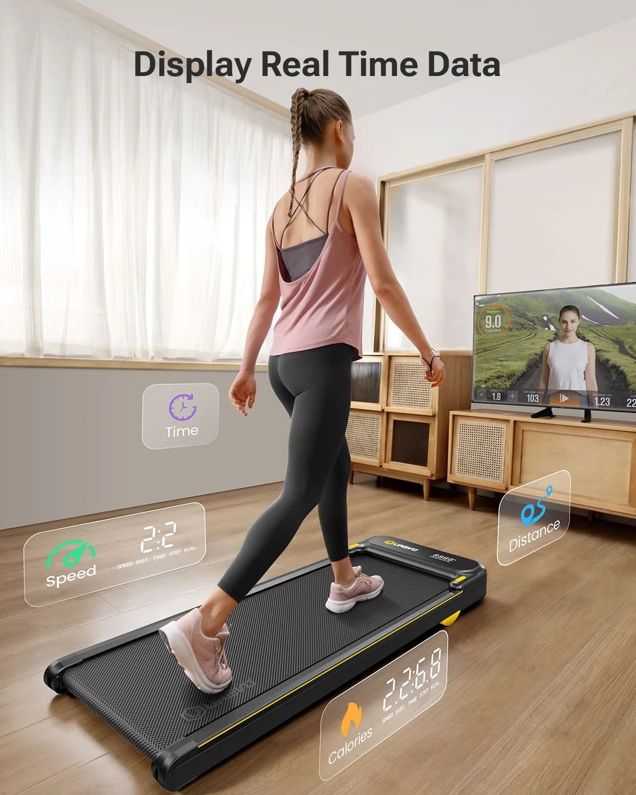 Treadmill - Walking Belt - Walking Pad - Walkingpad - Treadmill - 1-6KM/h Speed ​​- 120kg Max Load - 102x38cm Running Surface - Double Shock Absorption - LED Display - Black