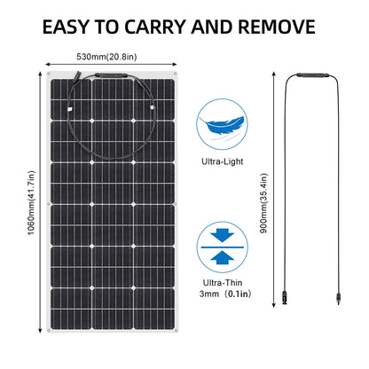 Zonnepaneel - Zonnepanelen - Monokristallijn - 12V - 100W - Zonne-kit - Flexibel - Waterdicht - Lichtgewicht - Voor Caravan - Camper - Boot of Thuisgebruik
