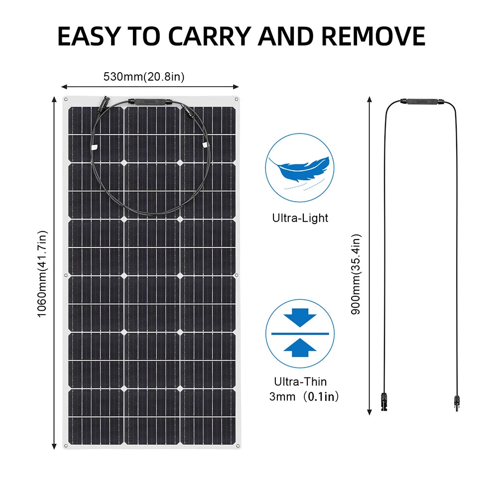 Zonnepaneel - Zonnepanelen - Monokristallijn - 12V - 300W - Zonne-kit - Flexibel - Waterdicht - Lichtgewicht - Voor Caravan - Camper - Boot of Thuisgebruik
