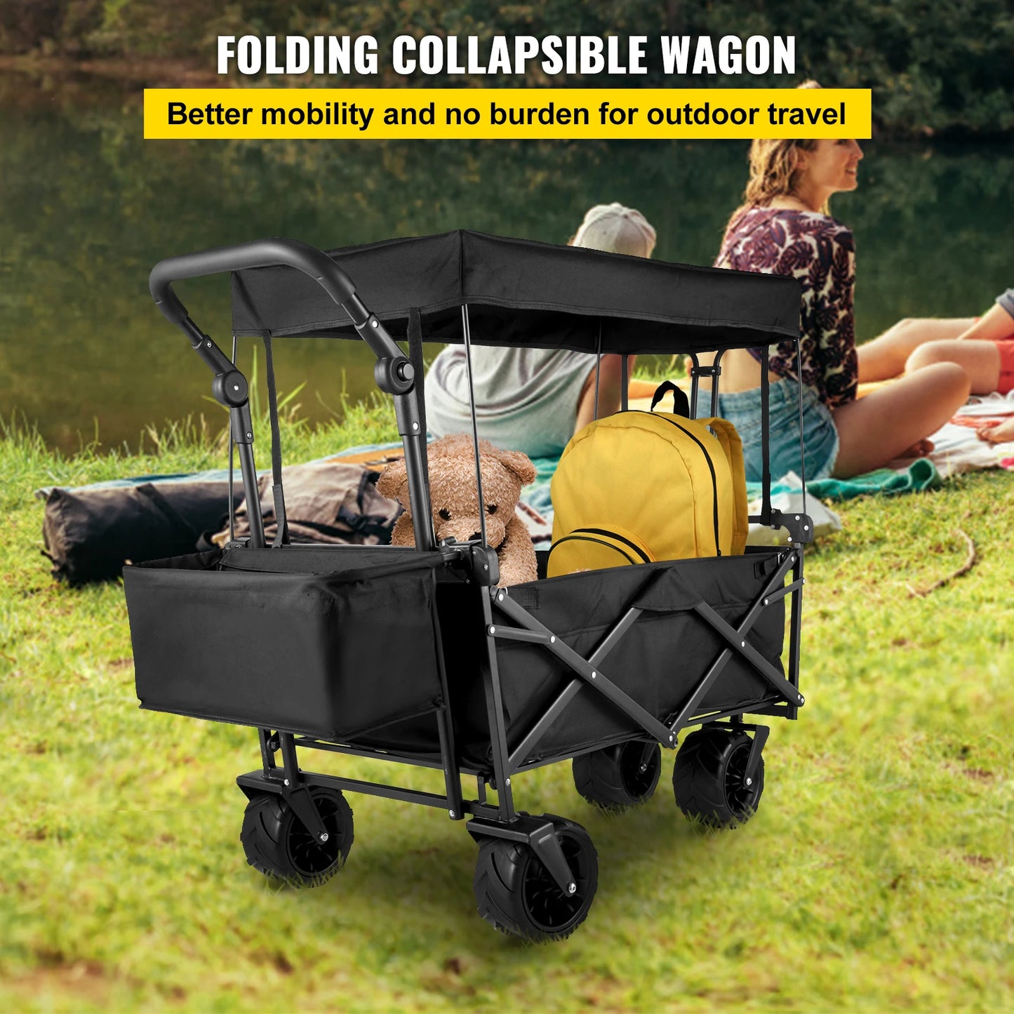 Tuinkar – Opvouwbare - met Dak - Boodschappen - Transport - Wagen - Strand - Bolder - All-Terrain Wielen - Zonbescherming - Heavy-duty - Draagbare - 100kg - Camouflage