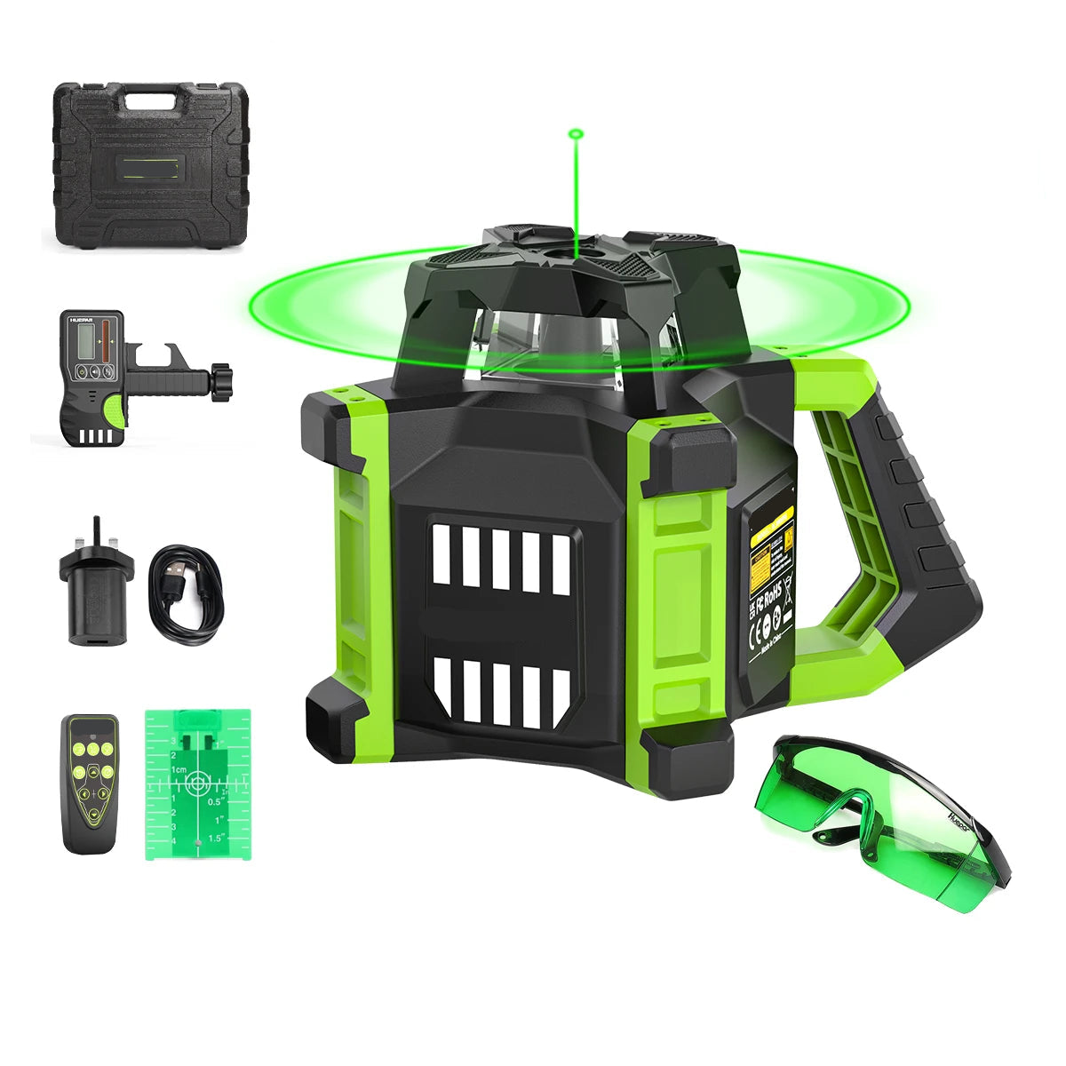 Elektronische Draaibare Laserwaterpas – Groene Laser – Zelfnivellerend – Rotatielaser – Laserwaterpas – ±3 Mm Nauwkeurig – 800 Meter Bereik