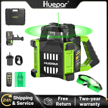 Huepar RL300HVG Electronic Green Rotary Laser Level + Plumb Points Self-Leveling Rotary Laser Set With Receiver & Remote Control