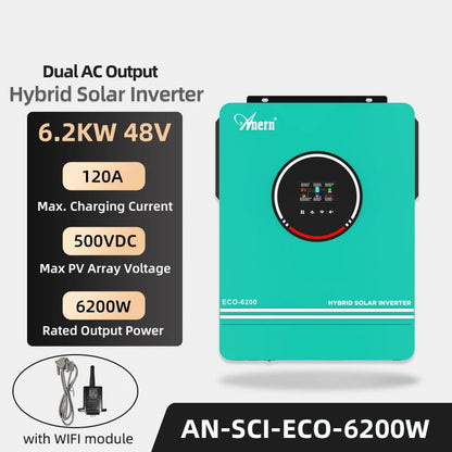Hybride Zonne-Energie Omvormer – Zonne-Omvormer – Solar Inverter – Off-Grid Omvormer – Netgekoppelde Omvormer – 6,2 KW Vermogen – WiFi Monitoring - QUORE