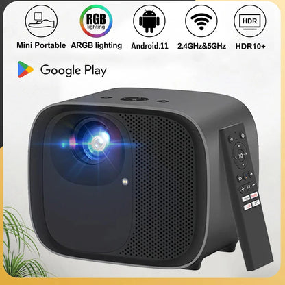 Mini Beamer - Projector - Digitale Beamer - Draagbaar - 1080P - LED - Met Autofocus - 2.4GHz & 5GHz WiFi - 600 ANSI - 4K Decoding - HDMI - AV & Audio Out - 19V DC - USB - 90W - 16.8 x 13.5cm - Zwart
