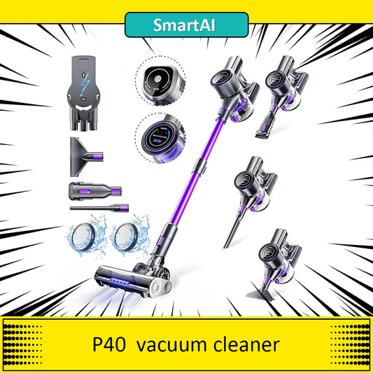 SmartAI P40 Cordless Vacuum Cleaner, 33KPa Suction Power, 55min Runtime, 400W Brushless Motor, LED Touch Screen, 1.3L Dustbin - QUORE