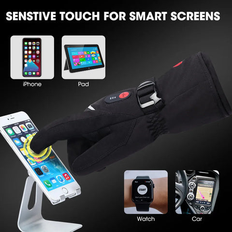 Savior Heat - Heated gloves - Electrically heated gloves - Including rechargeable battery - Heated gloves - Unisex - 3-stage temperature control - Waterproof - Cotton, leather, PU - Size S - Black