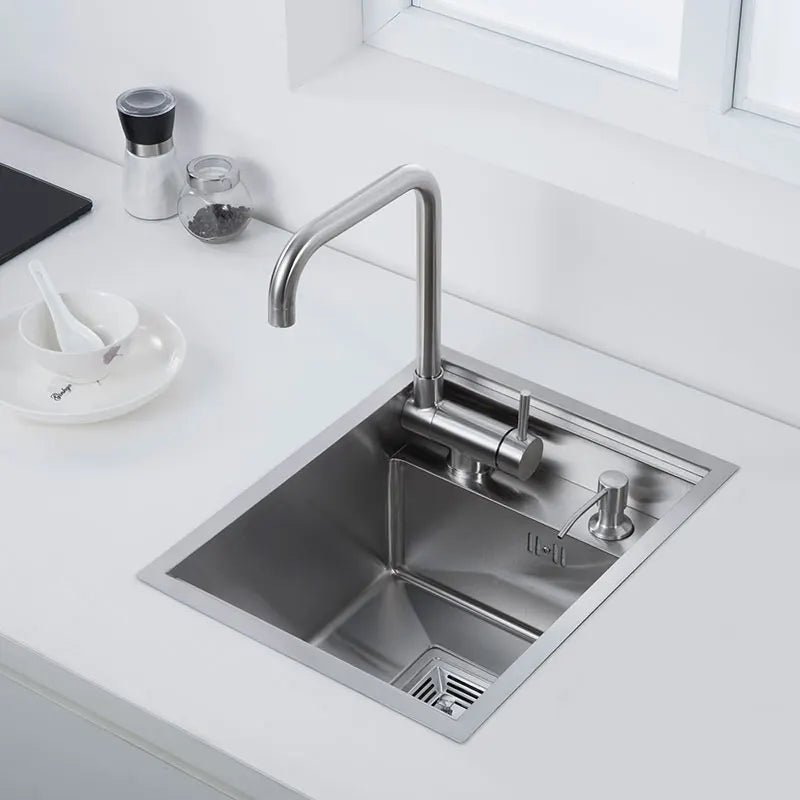 304 Stainless Steel Kitchen Sink for Island Bar, Brushed Finish with Foldable Faucet, Lid Cover, Soap Dispenser, Veg Basin sinks