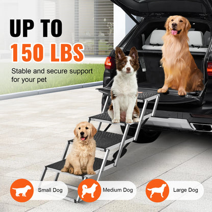 Opvouwbare Hondentrap – 4-Traps - Autotrap voor Honden – Lichtgewicht en Verstelbaar – Geschikt voor Auto - SUV - Truck - Anti-slip Treden - 17in 31in