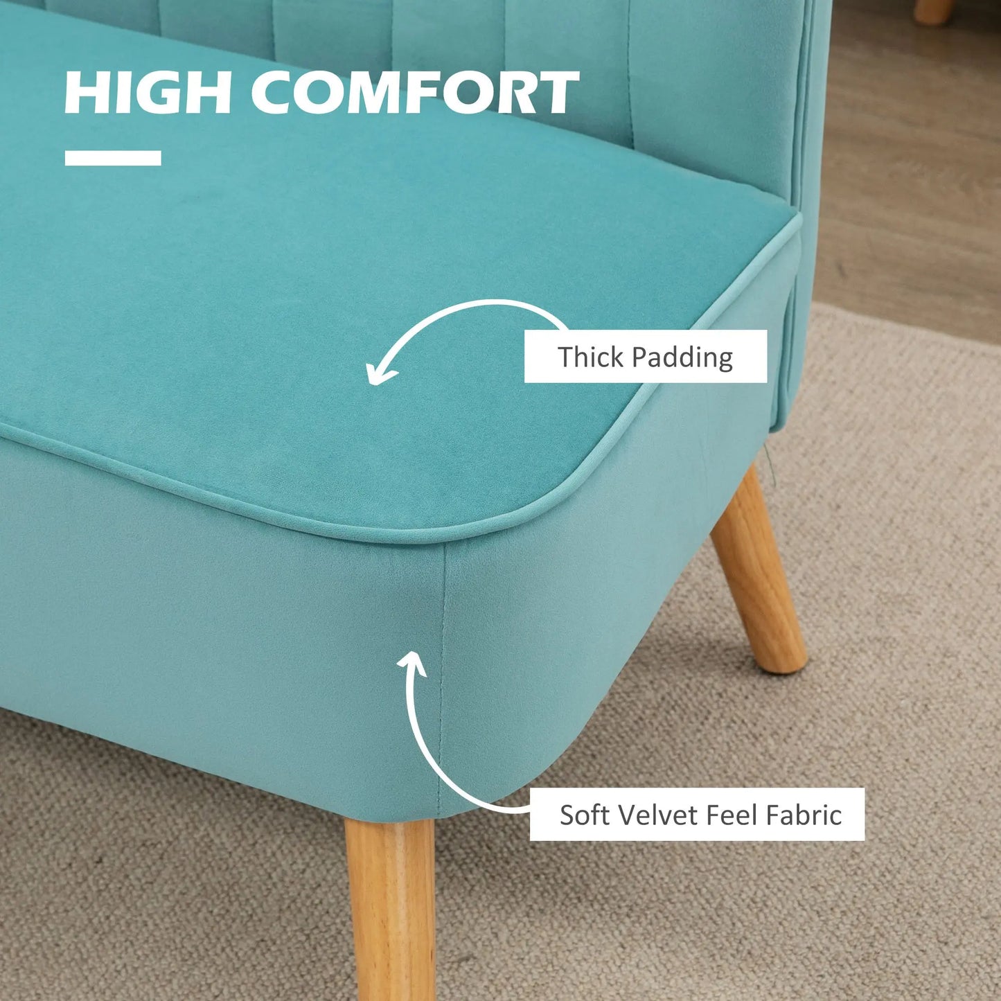 Tweezits Sofa – Kleine Bank – Zitbank - 2-Zits Bank – Loveseat – Compact Formaat – Velvet Stof - Fris Groen