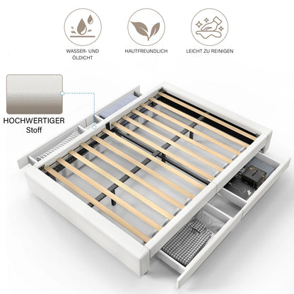 Bedframe – Bed – Platformbed – Tweepersoonsbed – Opbergbed – 210x150 cm – Linnen Bekleding Met Metalen Frame - QUORE