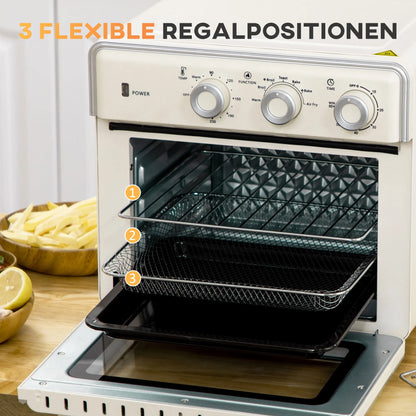 Mini oven with air circulation 20L, 7 in 1 pizza oven, baking pan set, French fry basket, breadcrumb pan, 1 hour timer, 1400 W