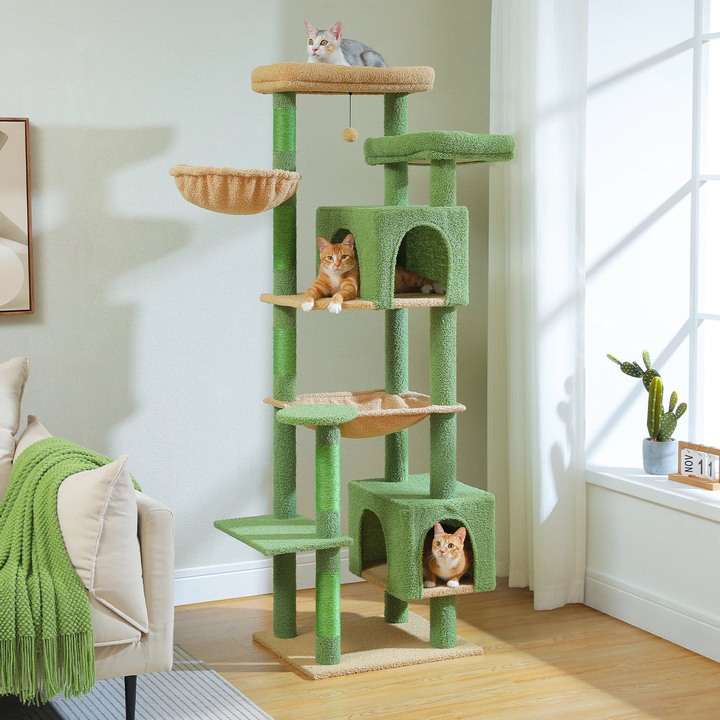 Kattenboom - Krabpaal - Katten Klimmuur - Sisal Krabpalen - Arbre a Chat - Hangmat - Kattenhuisje - 54x44x175cm - Roze