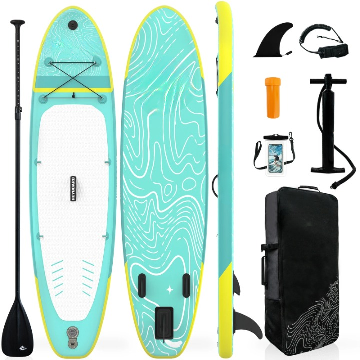 Opblaasbaar Stand Up Paddle Board – Inflatable SUP – Peddelboard – Watersportboard – Yoga Board – Duurzaam Drop Stitch – Antislip EVA Deck - Muntgroen - QUORE