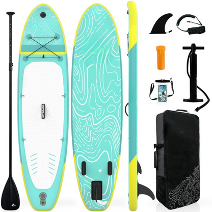 Opblaasbaar Stand Up Paddle Board – Inflatable SUP – Peddelboard – Watersportboard – Yoga Board – Duurzaam Drop Stitch – Antislip EVA Deck - Muntgroen - QUORE