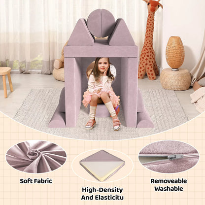 Zetel - Kinderbank - Kinderzetel - Bankje - Bank - Modulaire - Sectie Sofa - Fortplay Meubel - voor Slaapkamer en Speelkamer – Converteerbare Schuim & Vloerkussen - Roze