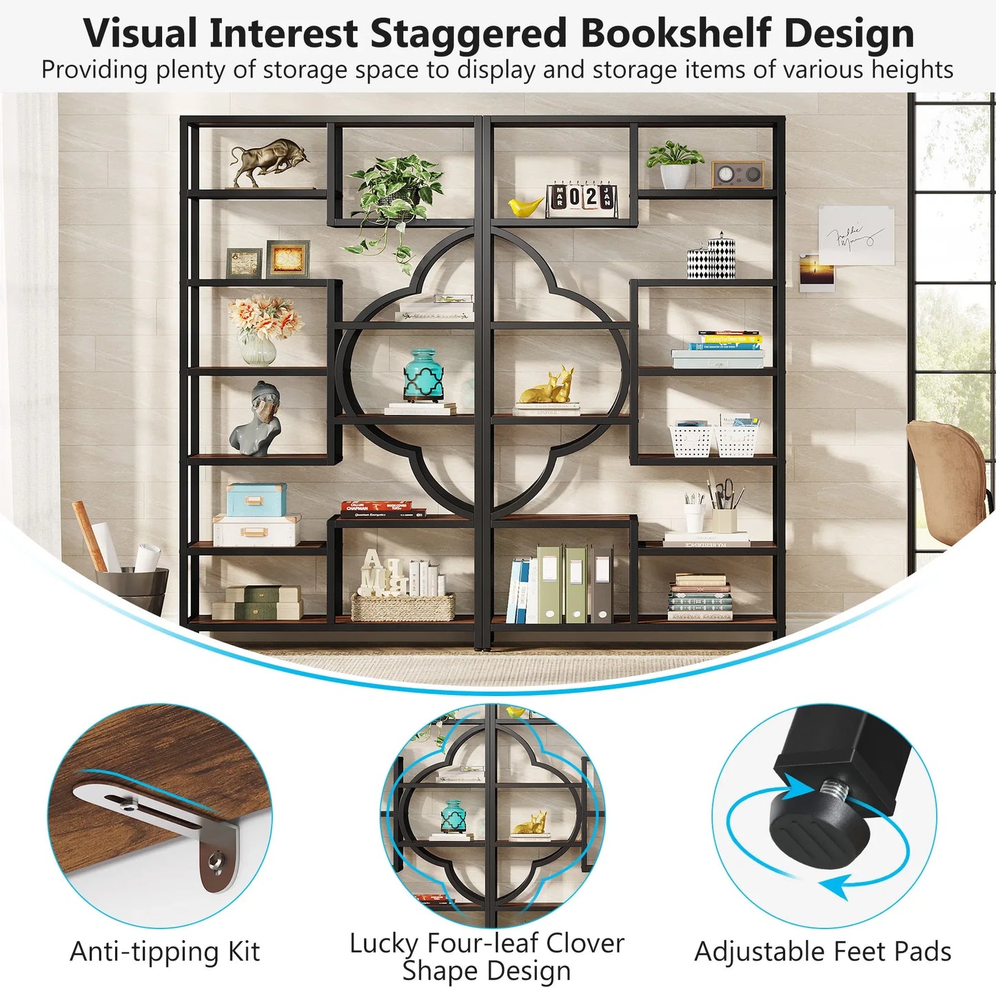Boekenkast – Boekenplank – Vakkenkast – Roomdivider – Industrieel – 190 Cm Hoog – Metalen Frame