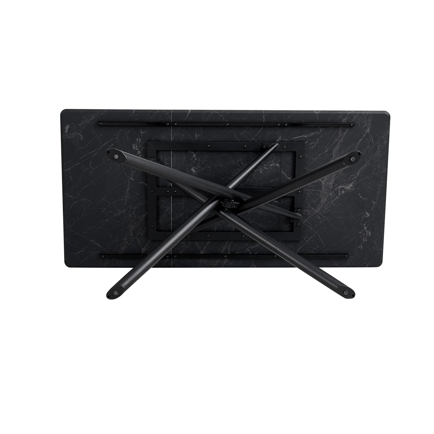 Eettafel – Dinertafel – Tafel – Eetkamertafel – Rechthoekige Blad – Imitatiesmarmeren Blad – Kruisframe Metaal - 180 x 90 x 76.5 cm - Zwart