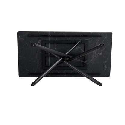 Eettafel – Dinertafel – Tafel – Eetkamertafel – Rechthoekige Blad – Imitatiesmarmeren Blad – Kruisframe Metaal - 180 x 90 x 76.5 cm - Zwart