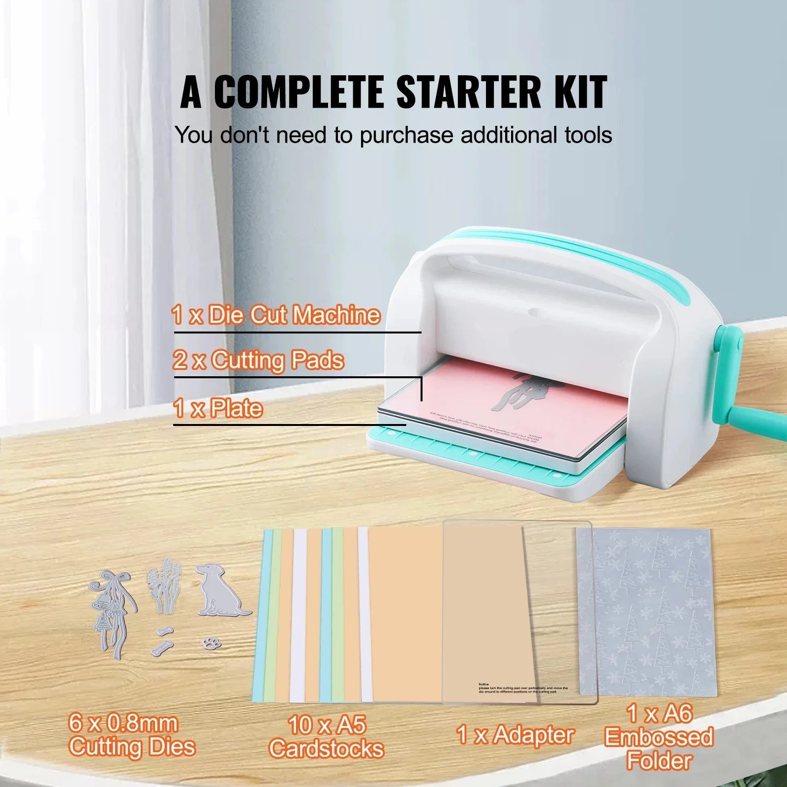 Stansmachine - Handmatige Embossing- en Snijmachine – 6 inch – DIY Scrapbooking & Kaarten Maken – Mini Stansmachine voor Papier, Leer & Stof – Inclusief Starter Kit - QUORE