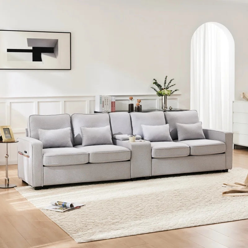 Bank – Sofa – Zitbank – Loveseat – Linnen Bekleding – USB-Poort – Bekerhouders