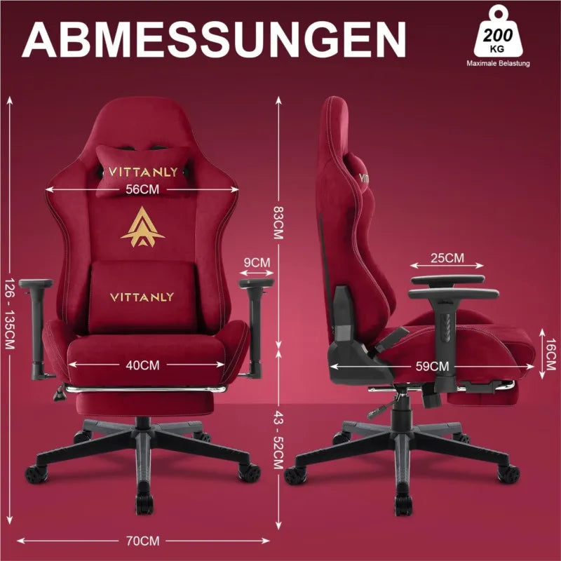 Gamingstoel – Bureaustoel – Gamelstoel – Office Chair – Werkstoel – Ergonomisch Design – Verstelbare Rugleuning en 3D Armleuningen – Grijs – Met Voetensteun