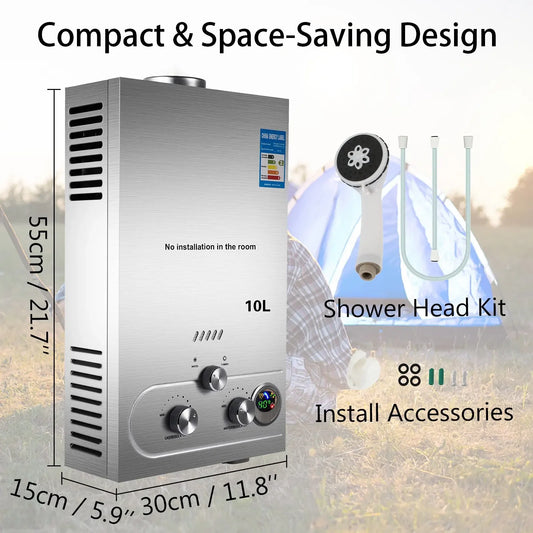 LPG Warmteboiler - Boiler - Camping Douche - Buitendouche - Tuindouche -10 Liter