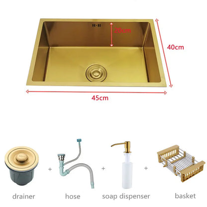 Goudkleurige Spoelbak – Wastafel – Badkamerbak – Enkelvoudige Spoelbak – Opbouw Onderbouw – 45x40 cm – 304 Roestvrij Staal – Geborsteld oppervlak