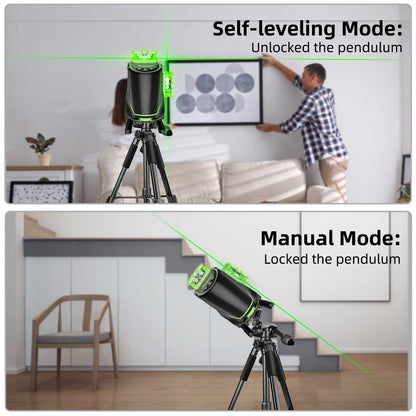 Kruislijnlaser - 4D Kruislijn - Bouwlaser - Rotatielaser - Laserliner - Laser - 16-Lijn – Groene Straal – Inclusief Detector & Statief – Geschikt voor Tegel- en Vloerwerk
