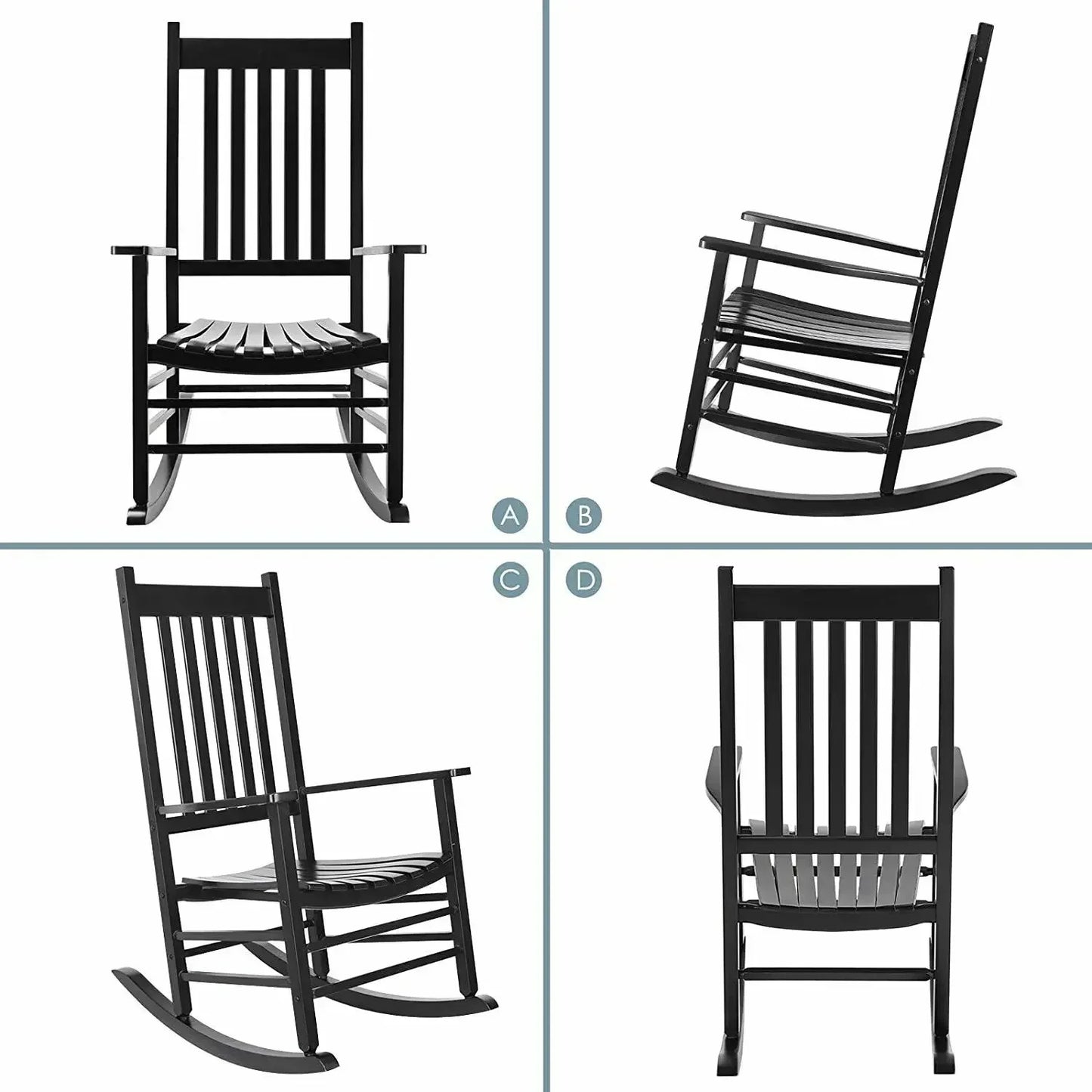 Schommelstoel - Tuinstoelen - Draaifauteuil - Houten - Grote Porche Rocker, Stoelen voor Slaapkamer, Woonkamer, Tuin en Balkon - Tuinstoelen - Strandstoel - Zwart