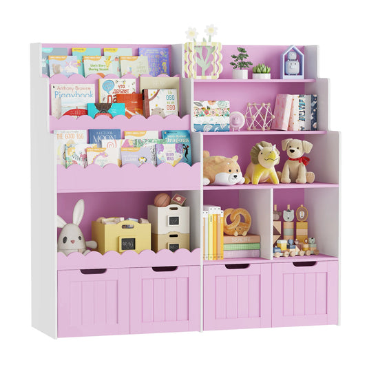 Kinderboekenkast – Speelgoedkast – Opbergkast – Boekenkast – Speelkamermeubel – Roze Kleur – 4 Lades Op Wieltjes – Kantelbeveiliging