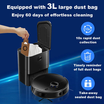 Lidar Robotstofzuiger - Dweilrobot - Vaccum Cleaner - Robot Vacuum - 3200mAh Batterij - 6500Pa Krachtige Zuigkracht - Zelflegende Stofbak – Multi-floor Mapping - Zwart