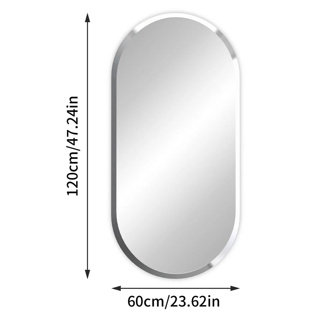 Lang Ovaal Wandspiegel – Frameloos Spiegel – Badkamerspiegel – Decoratiespiegel – Ovale Spiegel – 120x60 CM – 4 MM Dik Glas – Zilveren Afwerking