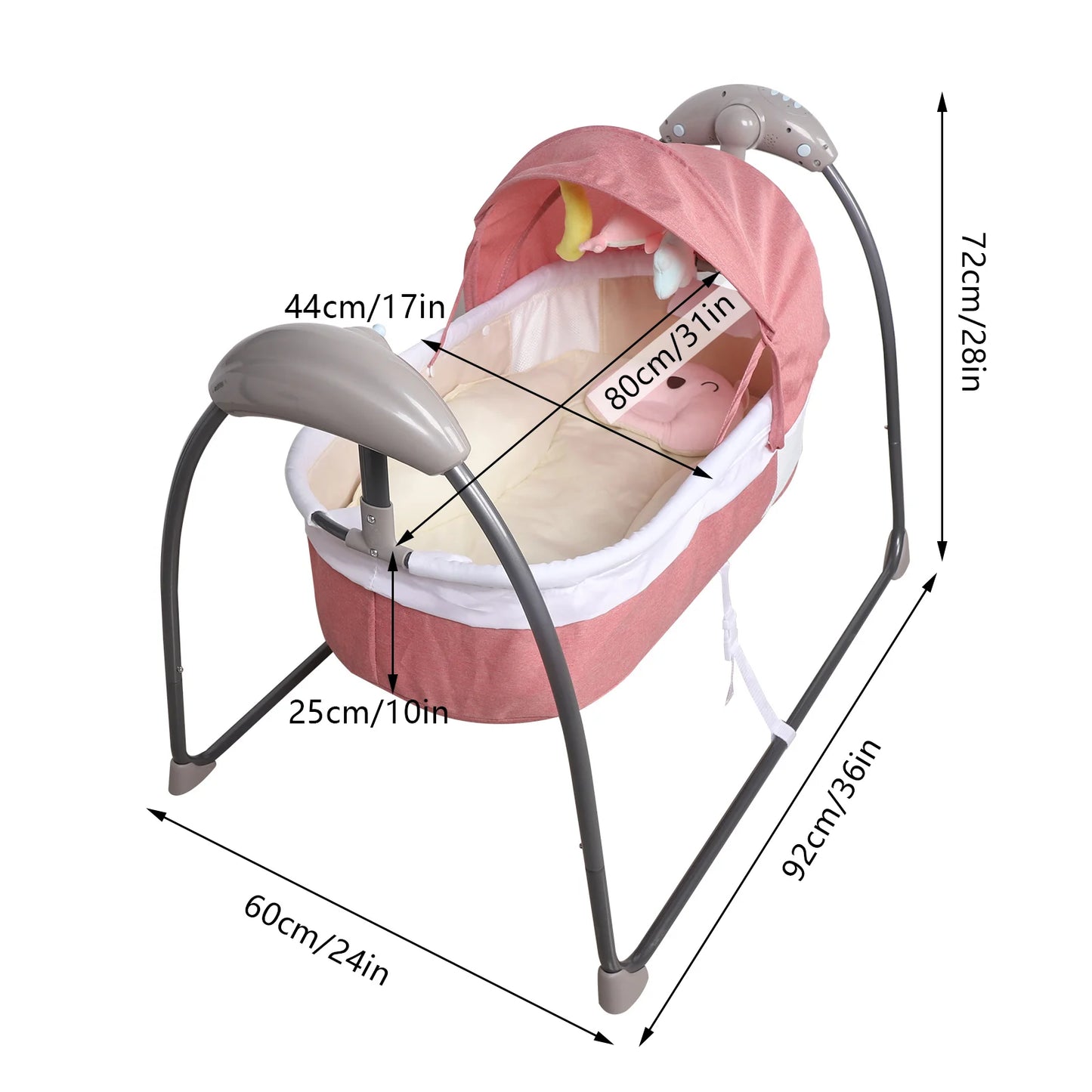 Babybed - Babywieg - Schommelbed baby - Co sleeper - Tot 18kg - 3 Snelheden - Roze - QUORE