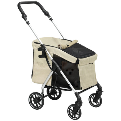 Wandelwagen - Voor Kleine Honden – Hondenbuggy – Hondenkar – Huisdierwagen – Lichtgewicht Aluminium Frame – Opvouwbaar – Wasbaar Kussen - 80 x 48.5 x 106 cm - Khaki
