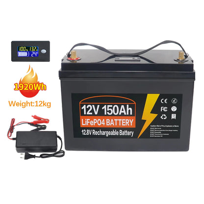 Accu - Draagbare Krachtcentrale - IJzerfosfaat Accu -  Onderhoudsvrije Accu - 12V 150AH 120AH LiFePo4 Accu met Ingebouwde BMS - Lithium IJzerfosfaat Accu 6000 Cycli voor RV, Campers, Golfkar en Zonne-energie met Oplader