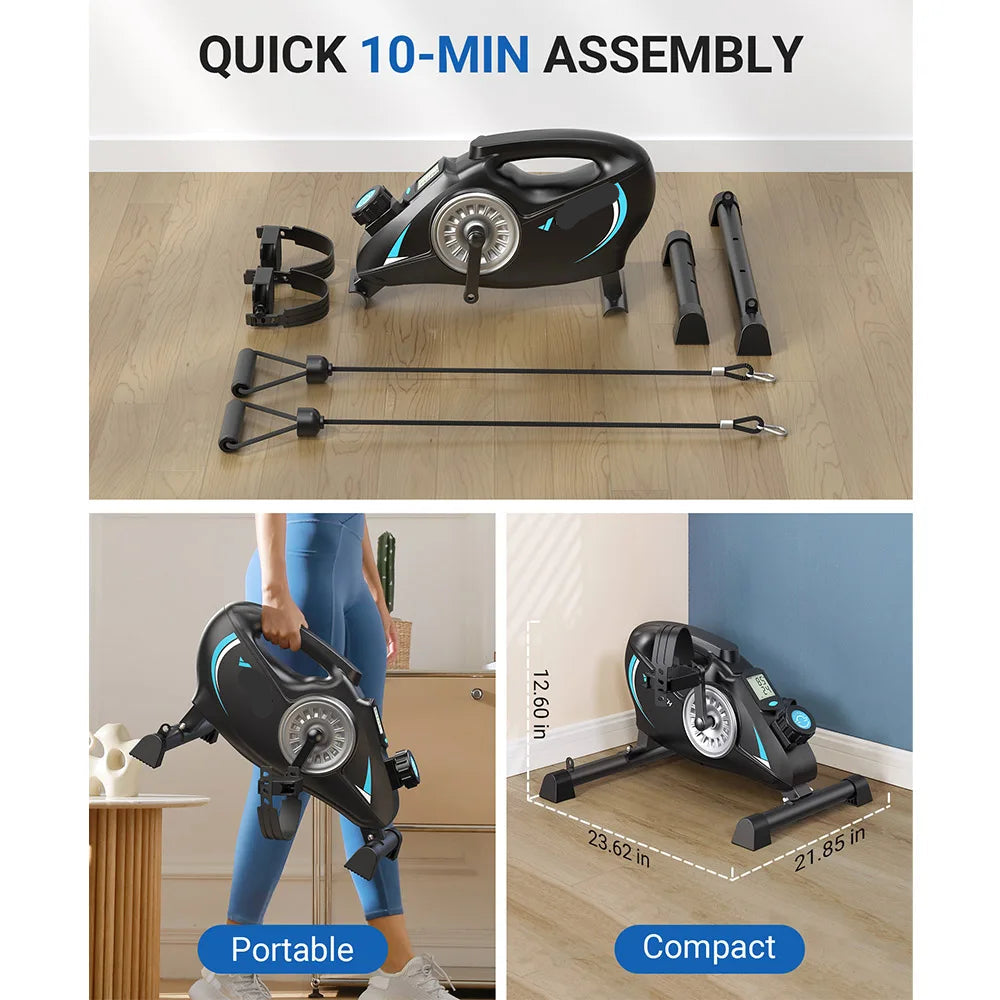 Mini Hometrainer – Bureaufiets – Fitness Trainer – Beentrainer – Armbands – 16 Niveaus Magnetische Weerstand – LCD-Scherm